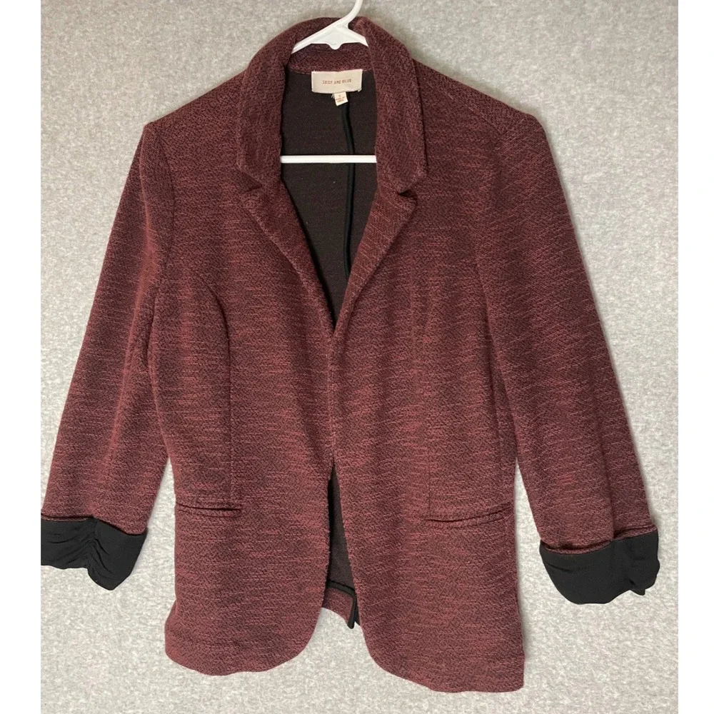Skies Are Blue‎ Burgundy Blazer Jacket Womens Size S Open Front Business Casual
